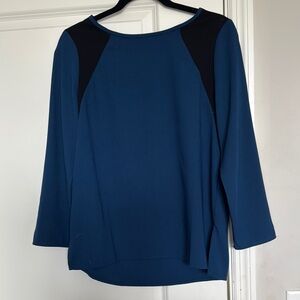 Blue and Black Boxy 3/4 Sleeve Blouse